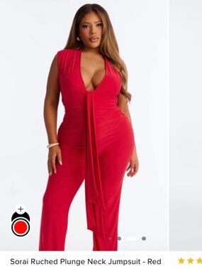 1X Sorai Ruched Plunge Neck Jumpsuit - Red NEW never worn Fashion Nova
